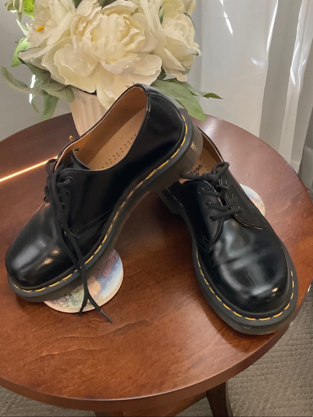 Dr. Martens Black Leather 3-Eye Derby with Yellow Stitching
